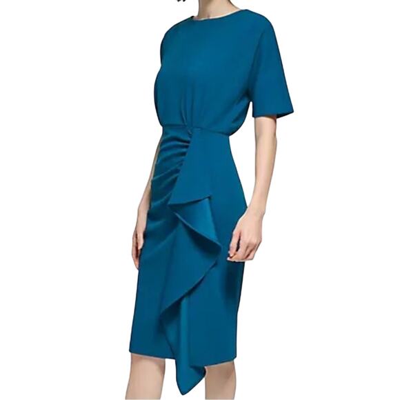 CALVIN KLEIN Ruffled Ruched Sheath Dress, Size 4, New with Tag - Picture 1 of 5